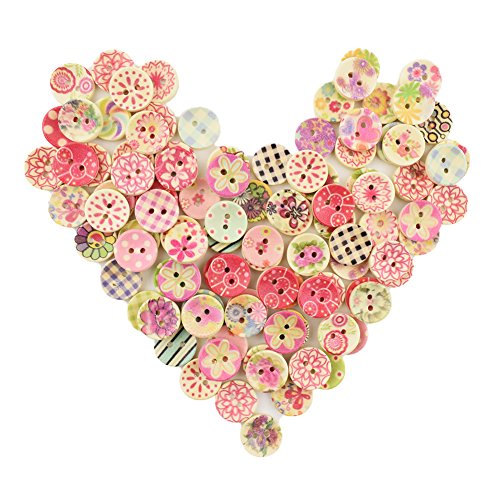 multicolore motivi geometrici pittura bottoni colorati in legno per bambini 20 mm rotondi bottoni per bambini fiori 100 pezzi per bambole KNMY in resina