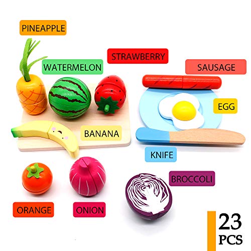 Cibo da gioco in legno frutta e verdura 32 pezzi 32 pezzi per tagliare cibo giocattoli per far finta di cibo giocattolo per bambini con scatola di immagazzinaggio Medoga 